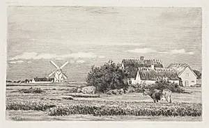 Landskab med bondegård og mølle by Carl Bloch