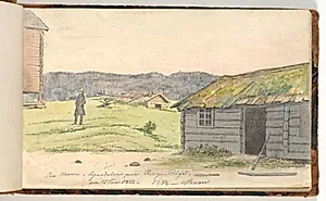 Landskab med bondegårde by Martinus Rørbye