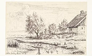Landskab med bondehus by Louise Ravn-Hansen