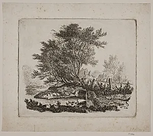 Landskab med brosætning by J.P. Møller