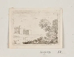 Landskab med bygning