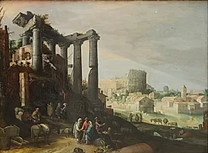 Landskab med Campo Vaccino i Rom by Willem van Nieulandt (II)