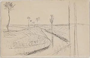 Landskab med dyb bred grøft eller kanal by Albert Gottschalk