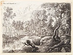 Landskab med en bæk by Lucas van Uden