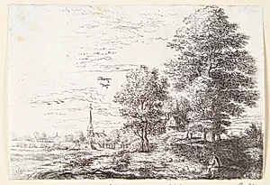 Landskab med en fårehyrde og får by Philips Augustijn Immenraet