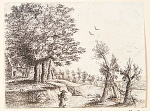 Landskab med en gående kvinde by Philips Augustijn Immenraet