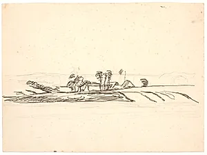Landskab med en gård by Fritz Syberg