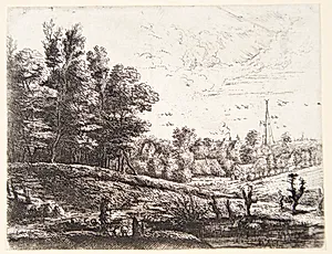 Landskab med en hyrde by Philips Augustijn Immenraet