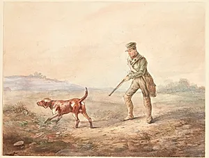 Landskab med en jæger og hans hund by Ubekendt