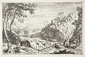Landskab med en jæger by Albert Meyering