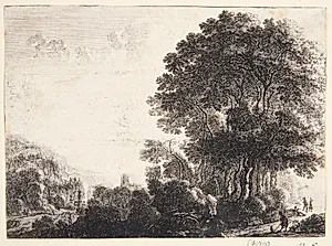 Landskab med en mand og en hund by Gillis Neyts