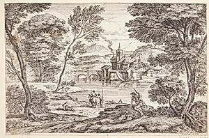 Landskab med en mand til hest by Adriaen van der Kabel