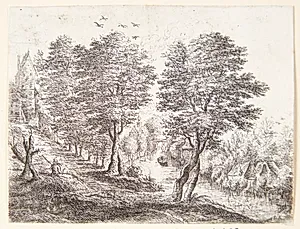 Landskab med en siddende bonde by Philips Augustijn Immenraet