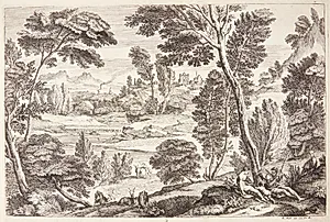 Landskab med en siddende familie by Adriaen van der Kabel