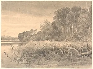 Landskab med en skovsø. Gurre sø. by P.C. Skovgaard