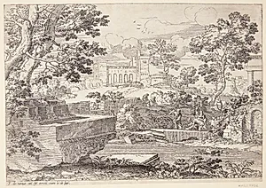 Landskab med en stor kapitæl i forgrunden by Franciscus de Neve
