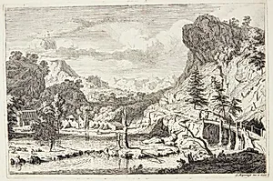 Landskab med en træbro by Albert Meyering
