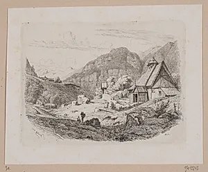 Landskab med en trækirke by Louis Gurlitt