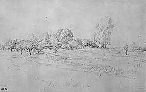 Landskab med et engdrag op imod en træbevoksning by Théodore Rousseau