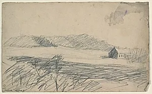 Landskab med et hus by Niels Larsen Stevns