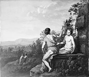 Landskab med et hyrdepar by Gerard Hoet I