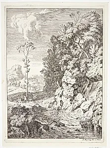 Landskab med et vandfald by Albert Meyering