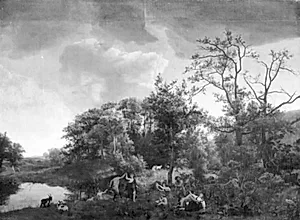 Landskab med fauner og nymfer by Cornelis Hendriksz. Vroom