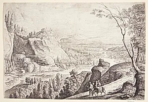 Landskab med flugten til Egypten by Lucas van Uden