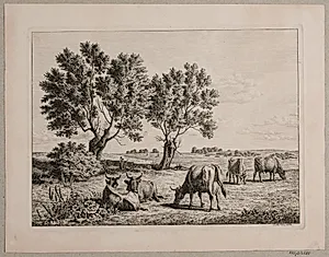 Landskab med græssende kvæg by Madsen, A.P.