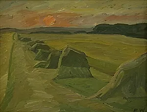 Landskab med høstakke by Edvard Weie