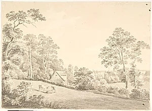 Landskab med hus og køer ved Elben by Anton Carl Dusch