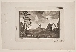 Landskab med hus og mølle by Gerhard Ludvig Lahde