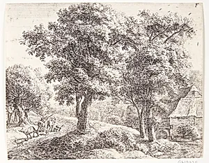 Landskab med hyrde og kvæg, t.h. en vandmølle by Anthonie Waterloo