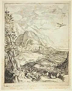 Landskab med hyrder og Daedalus og Ikaros