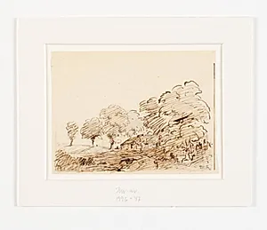 Landskab med hytte under høje træer by Théodore Rousseau