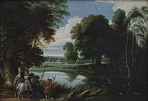 Landskab med jægere by Jacques Fouquier