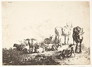 Landskab med kvæg og en malkepige by Jan van Noordt