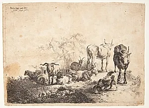 Landskab med kvæg og en malkepige by Jan van Noordt