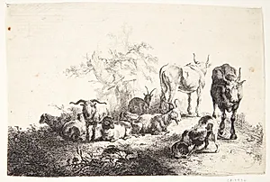 Landskab med kvæg og en malkepige by Jan van Noordt