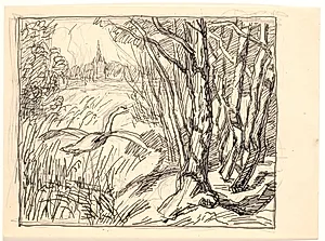 Landskab med lettende svane by Fritz Syberg