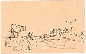 Landskab med liggende og stående køer by Theodor Philipsen