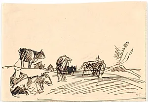 Landskab med liggende og stående køer by Theodor Philipsen