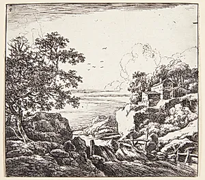 Landskab med lille vandfald by Herman Naiwincx