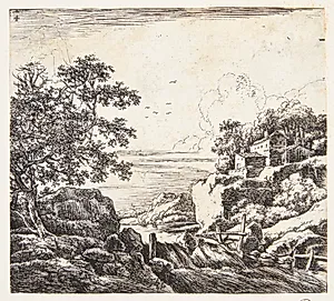 Landskab med lille vandfald by Herman Naiwincx