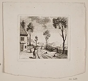 Landskab med løbende dreng by Gerhard Ludvig Lahde