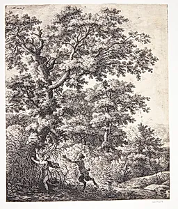 Landskab med Pan og Syrinx by Anthonie Waterloo