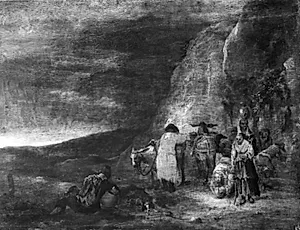 Landskab med rejsende, delvis i orientalske dragter by Abraham de Haen (II)
