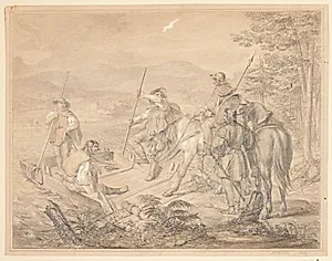 Landskab med ryttere ved en færge by Gustav Schlick