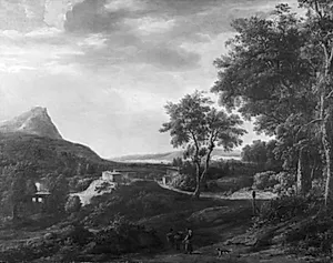 Landskab med skov og bjerge by Roelant Roghman