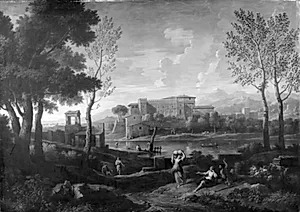 Landskab med Tiberen og Casino Belvedere by Jan Frans van Bloemen